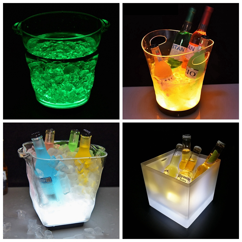 4L  8L  12L  Night Club Wine Bar Outdoor luminous Party LED Light glowing transparent plastic illuminated ice bucket