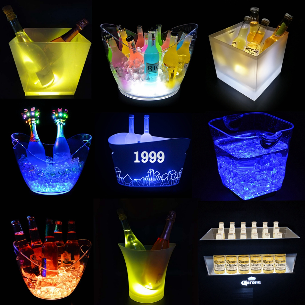 4L  8L  12L  Night Club Wine Bar Outdoor luminous Party LED Light glowing transparent plastic illuminated ice bucket