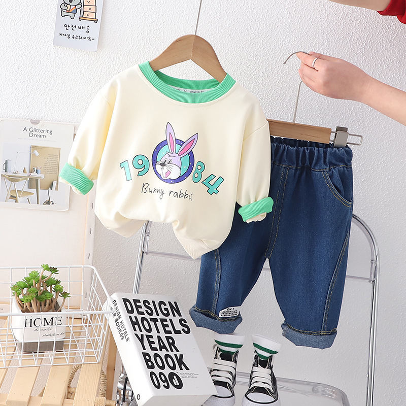 Baby autumn suit 2023 new baby autumn children's rabbit sweater two-piece suit handsome boy's clothing foreign style