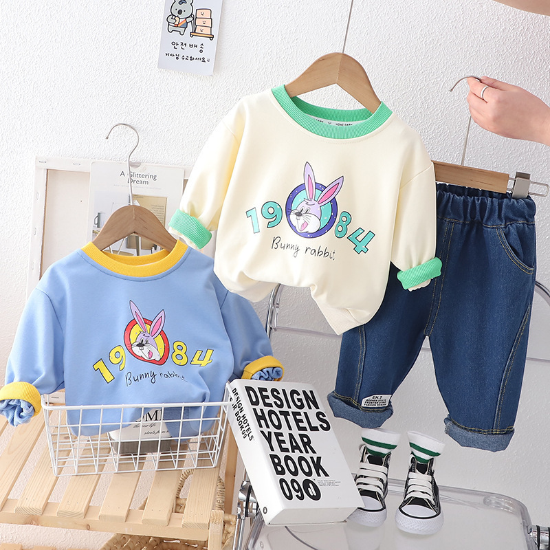 Baby autumn suit 2023 new baby autumn children's rabbit sweater two-piece suit handsome boy's clothing foreign style