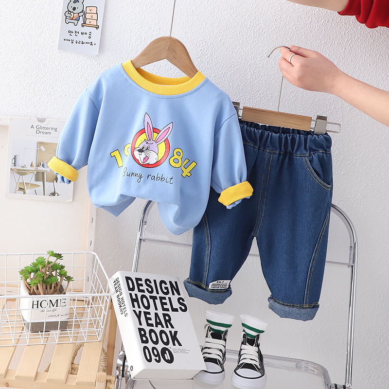 Baby autumn suit 2023 new baby autumn children's rabbit sweater two-piece suit handsome boy's clothing foreign style