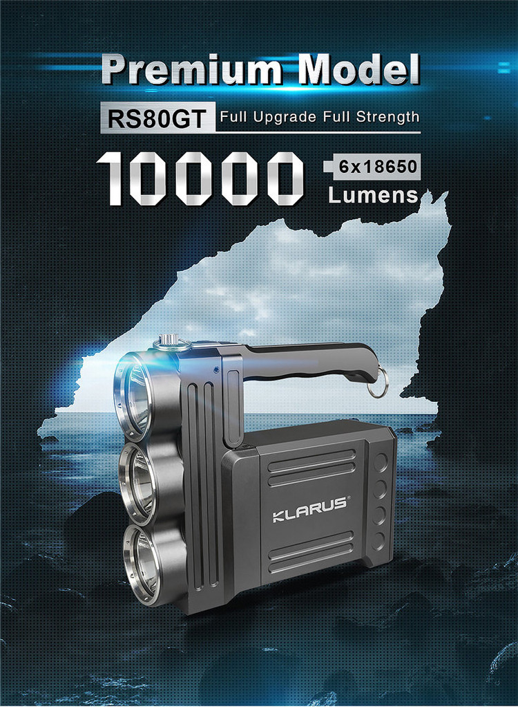 KLARUS RS80GT 10000 Lumens Ultra-bright Rechargeable Portable Spotlight Out Power Bank Function and Large Flashlights LED IP68 -