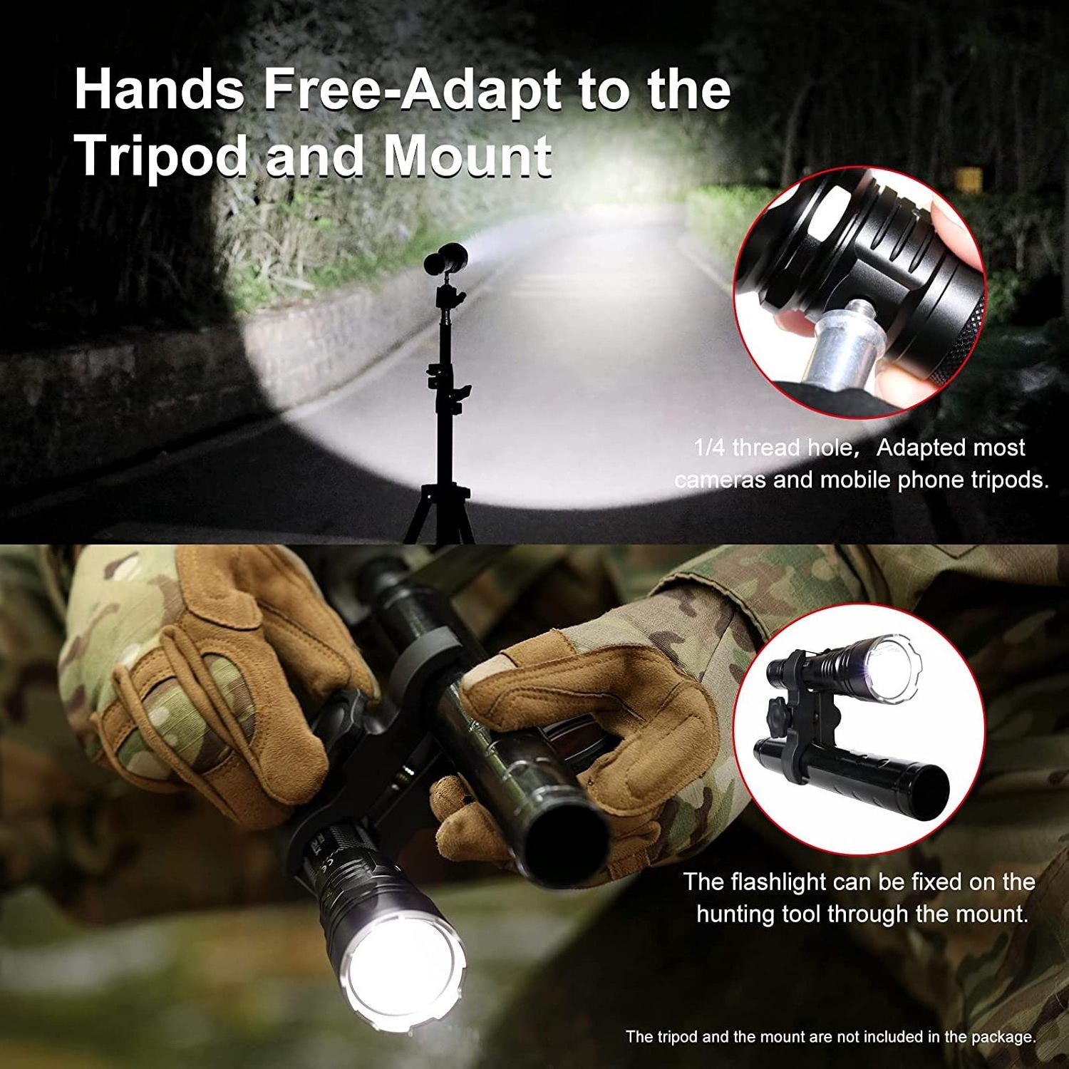 TAC 1600 Lumen Tactical Flashlight, Outdoor LED Torch, USB Rechargeable Waterproof Portable Security Flash Light