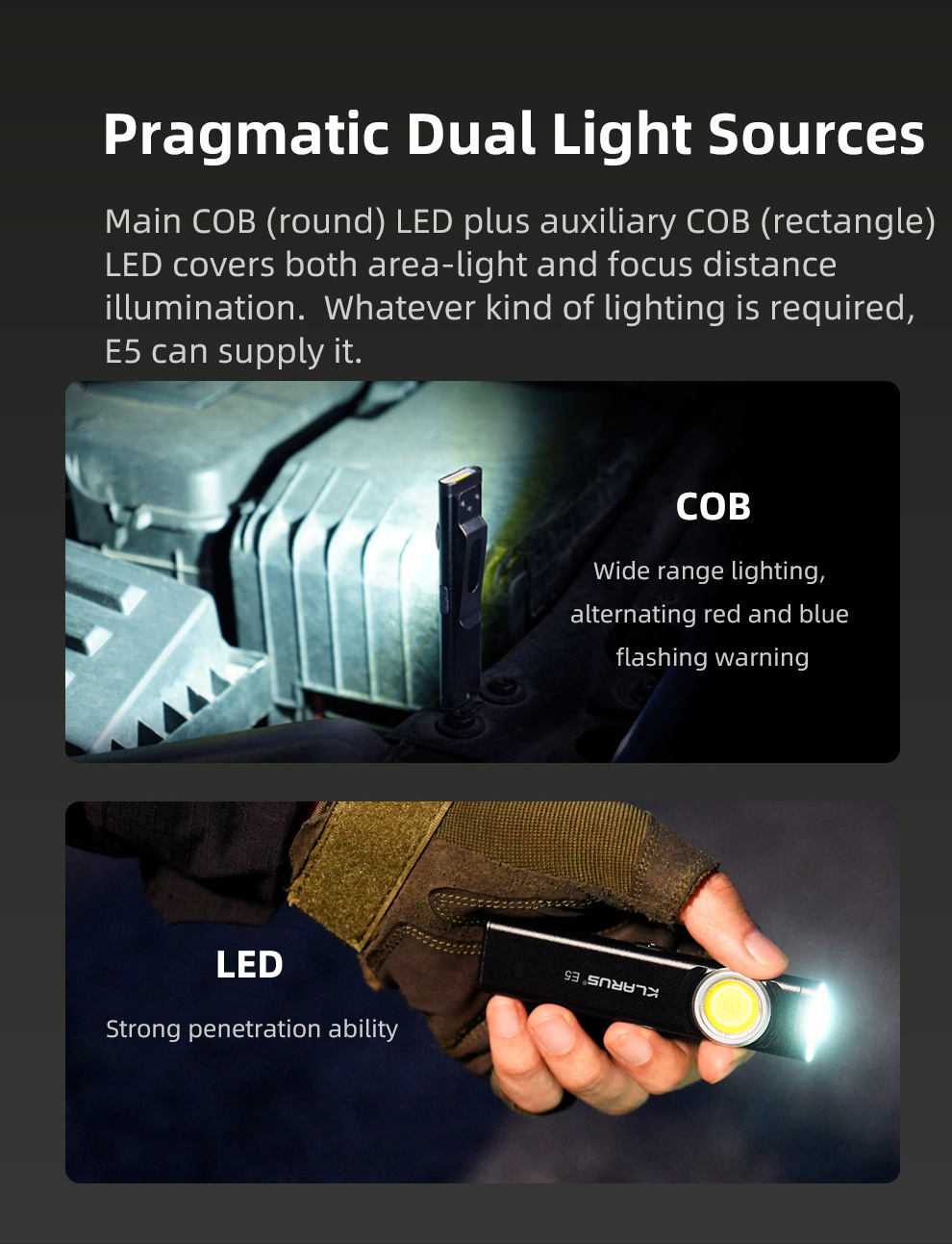 KLARUS E5 Magnetic Flashlight Mini EDC Tool Light LED Torch Rechargeable Waterproof