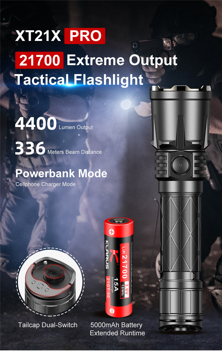 KLARUS XT21X Pro 4400 Lumens Extreme Output Tactical Flashlight 2023 LED Flashlight Rechargeable