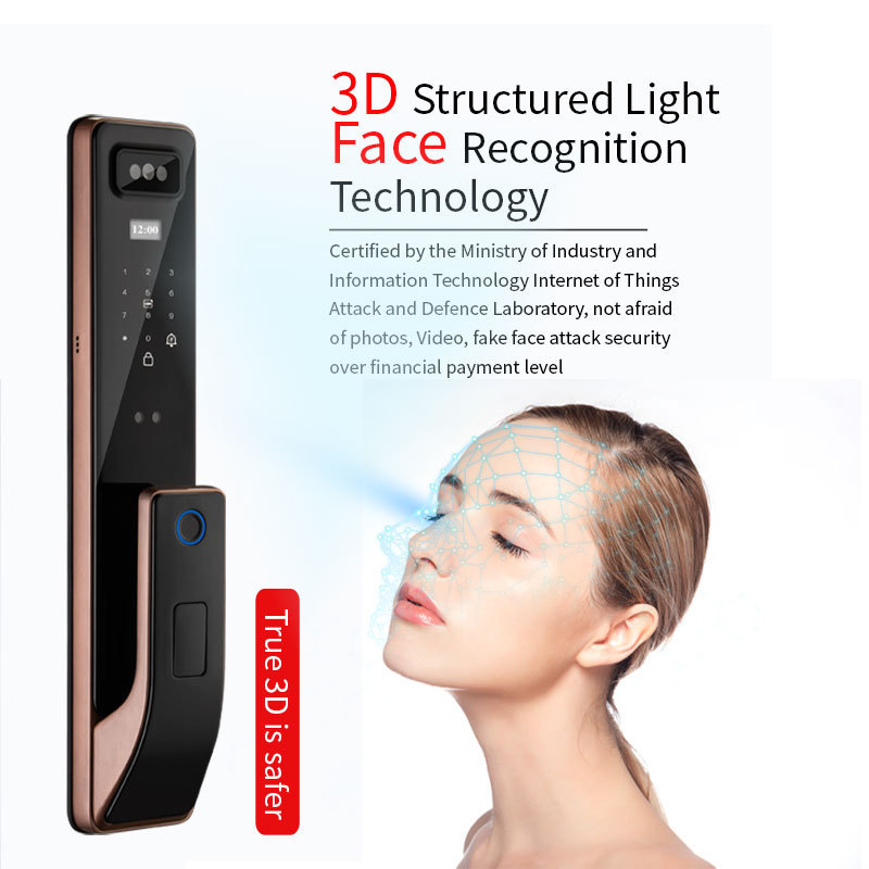 KLASS Electronic Keypad Password Card NFC 3D Face Recognition Digital Smart Door Lock with Camera Lithium Battery 1-9 Positions