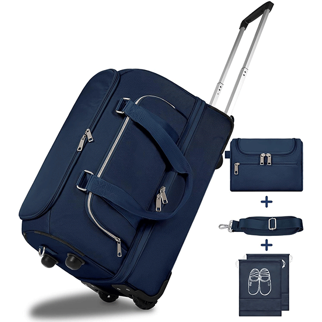 Weekender Bags with Shoes Compartment, Toiletry Bag for Men Women Waterproof Carry on Suitcase Rolling Duffel Bag with Wheels