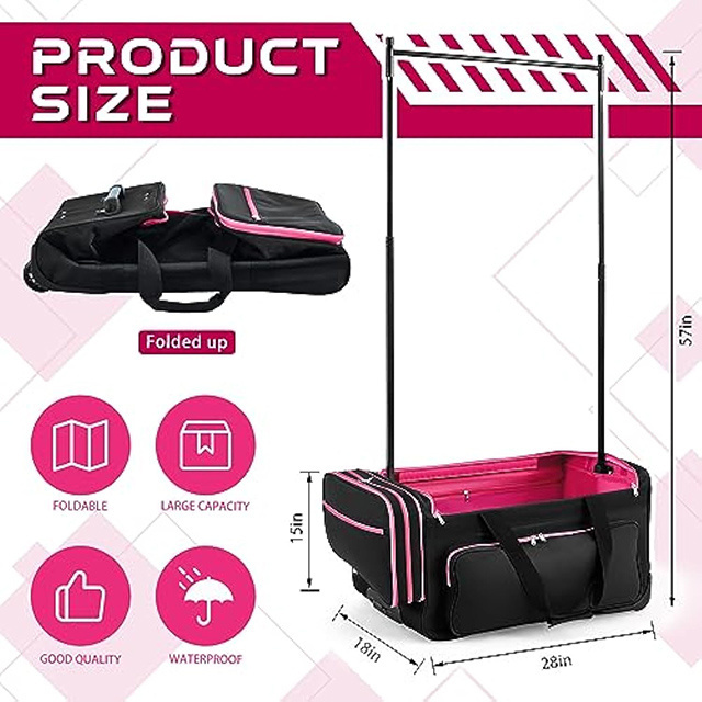 Rolling Garment Bag with Wheels Collapsible Dance Duffel Bag with Garment Rack Lightweight Costume Travel Luggage