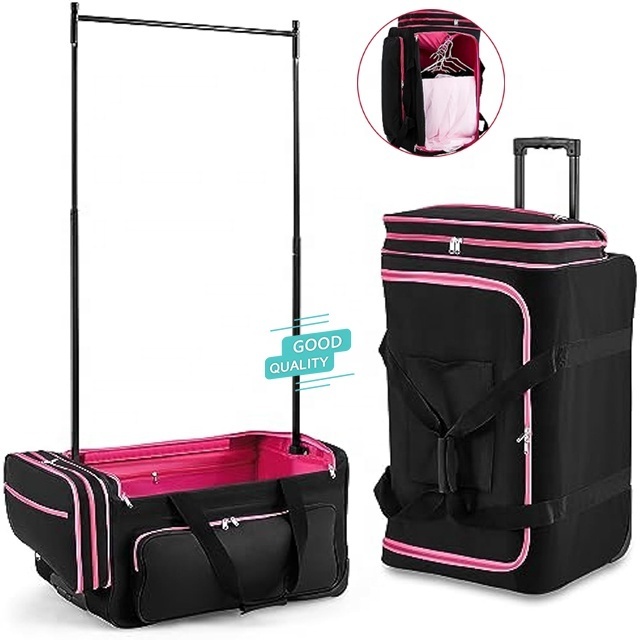 Rolling Garment Bag with Wheels Collapsible Dance Duffel Bag with Garment Rack Lightweight Costume Travel Luggage