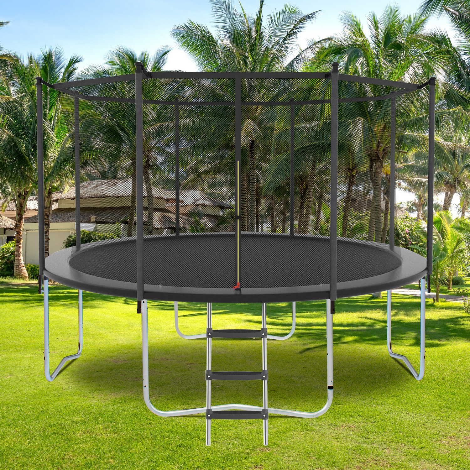 6-16FT Jump Recreational Trampoline with Enclosure Net & Ladder-Metal Trampolines