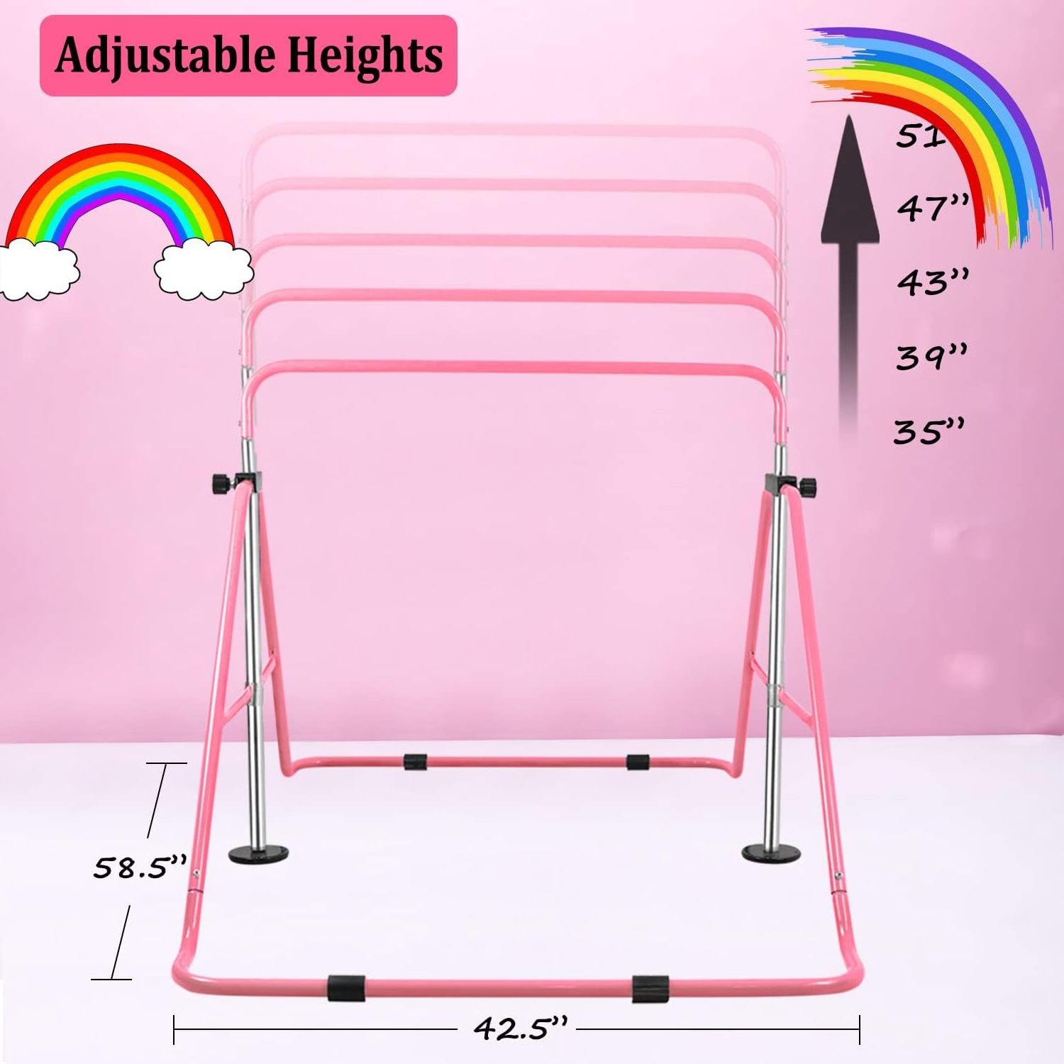 Expandable Adjustable Height Steel Gymnastic Horizontal Bars Junior Training Bar Children Folding Training Monkey Bars Kids