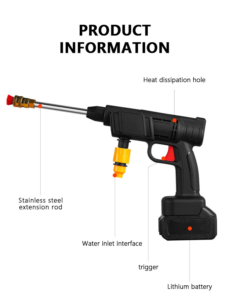 Cordless metal high pressure car washer gun wireless lithium battery car washing foam water Portable spray gun