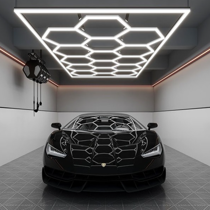 Factory Hexagonal Led Light Honeycomb Garage Lamp Led Ceiling Lights For Auto Detailing Shop Garage Workshop Supermarket