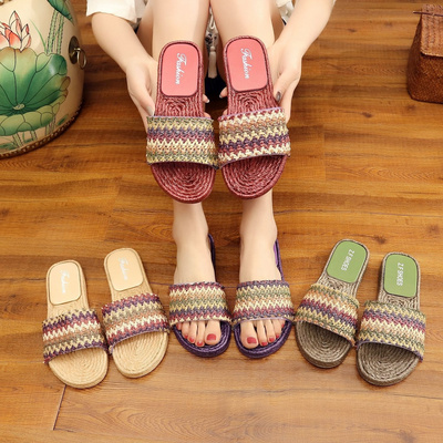 Women Slippers Sandals Slides Grass Woven Straw Rope Sandals Latest Design Slipper Sandal