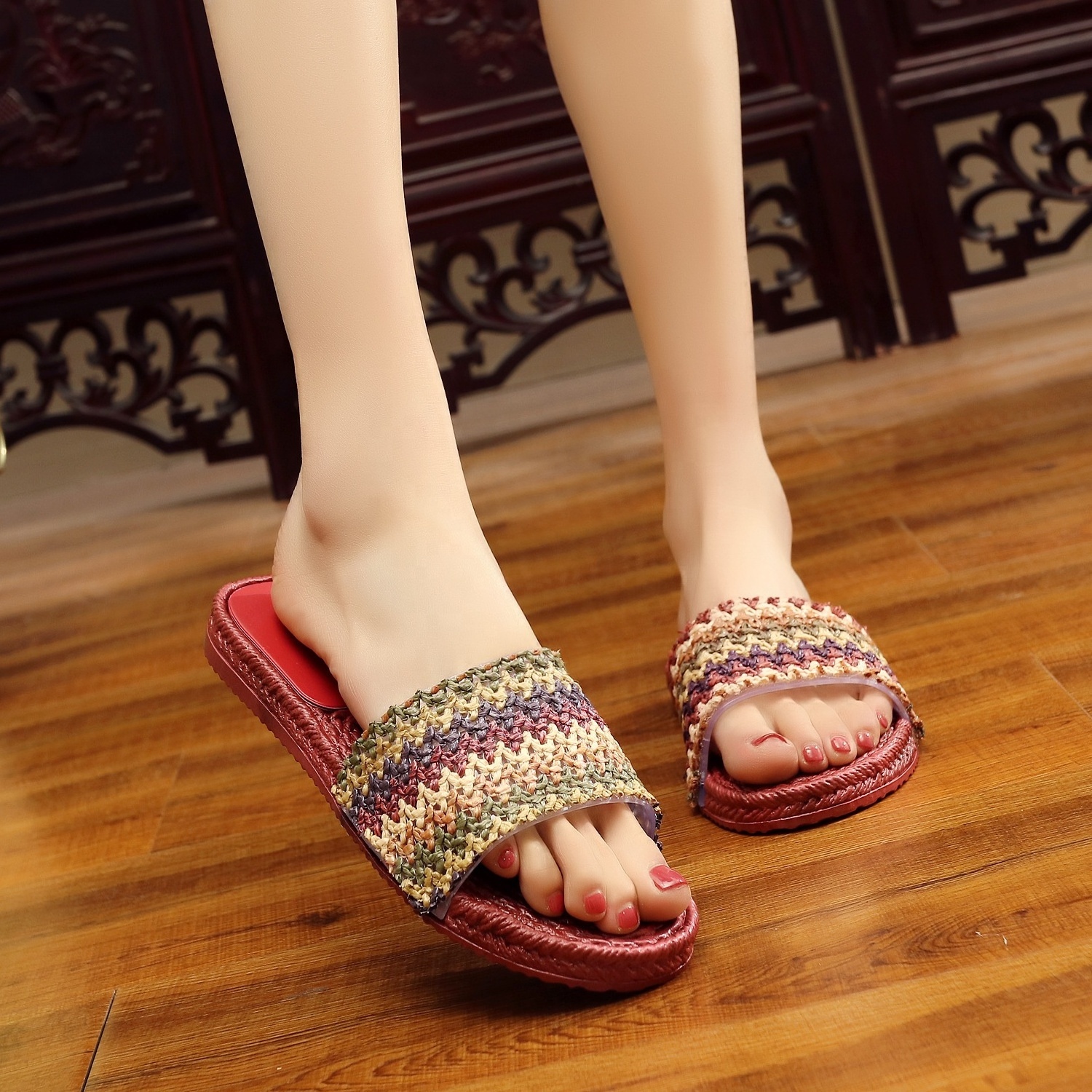 Women Slippers Sandals Slides Grass Woven Straw Rope Sandals Latest Design Slipper Sandal