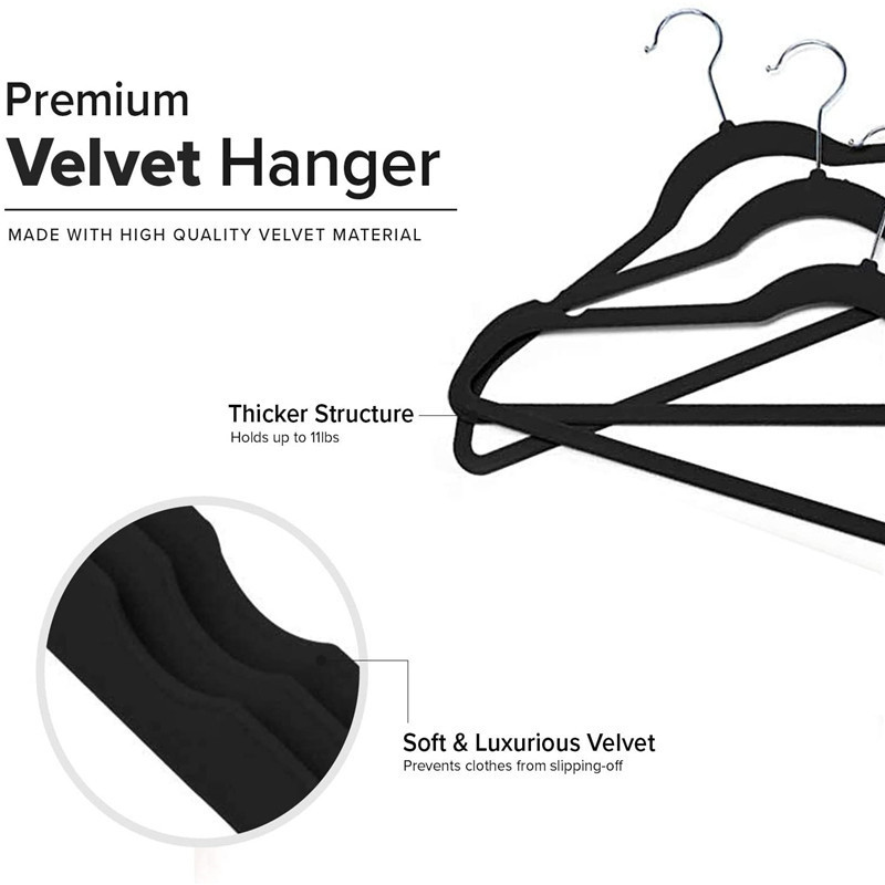 Basics Slim, Velvet, Non-Slip Suit Clothes Hangers, Black - Pack of 50