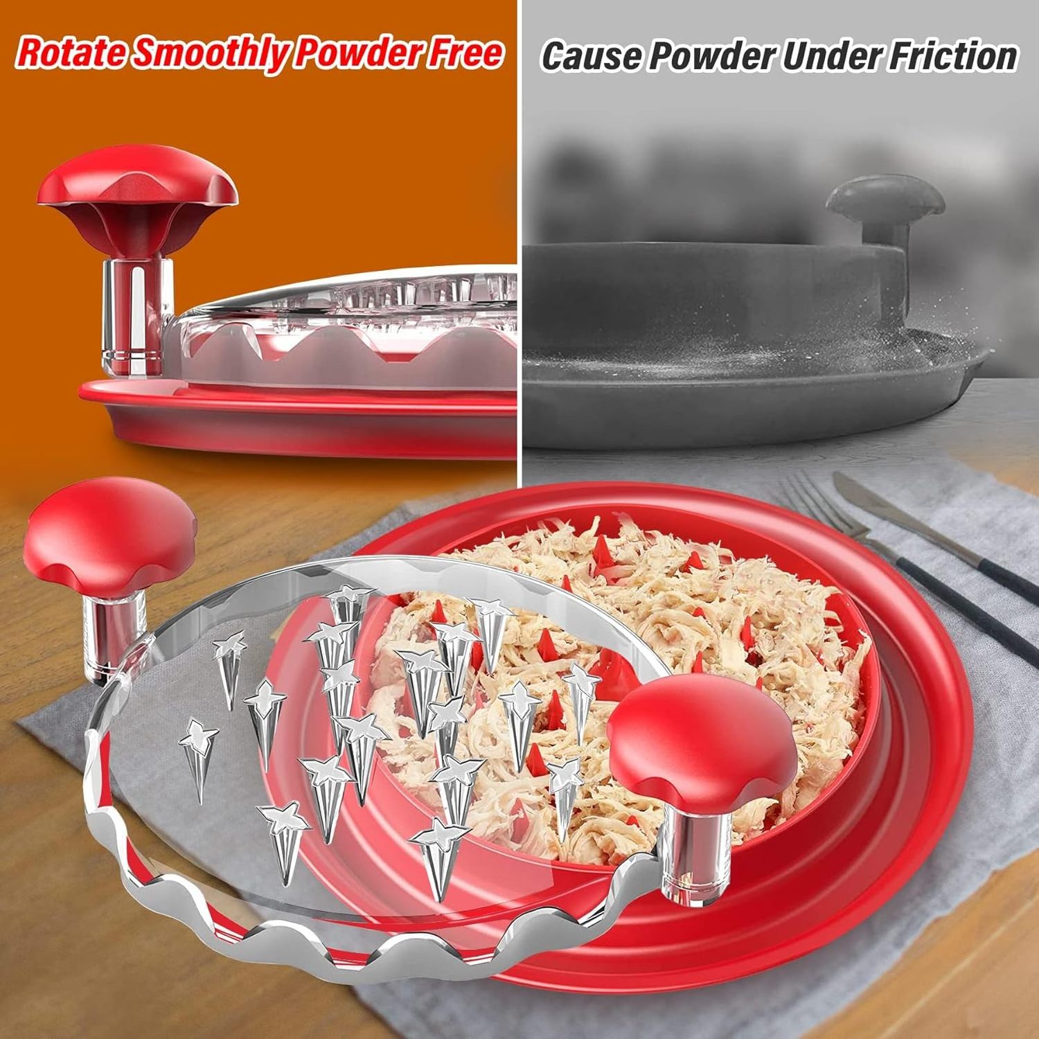 Large Meat Shredder Machine Red Chicken Grinder Chicken Meat Shreder with Brush Silicone Pad Chicken Shredder Tool