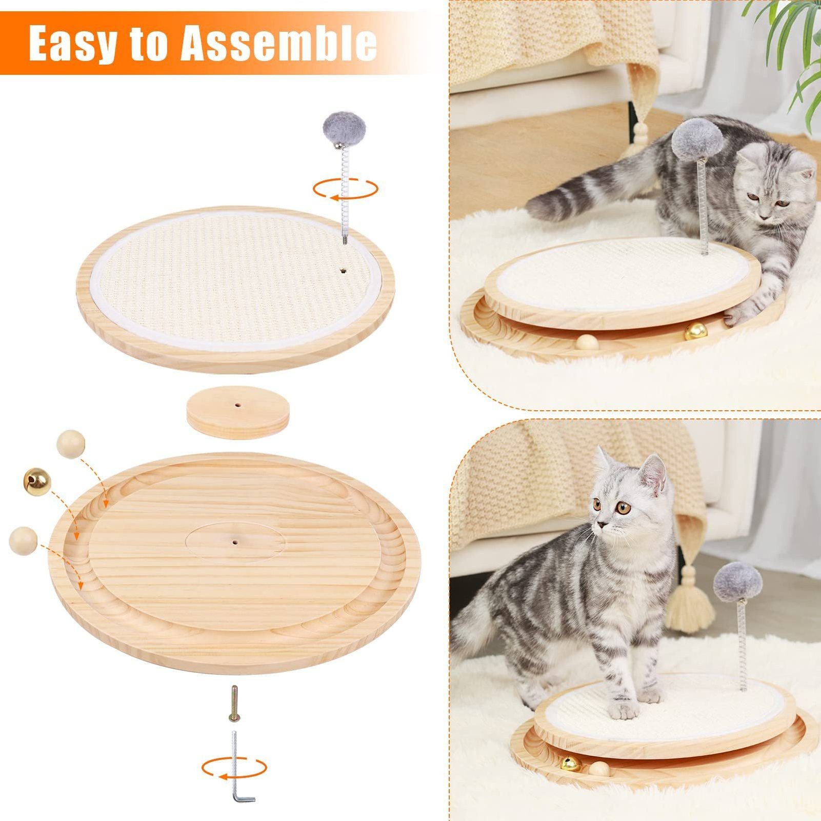 Natural Sisal Cat Scratching Pad Kitten Interactive Ball Track Toy Cat Toy for Chasing Hunting