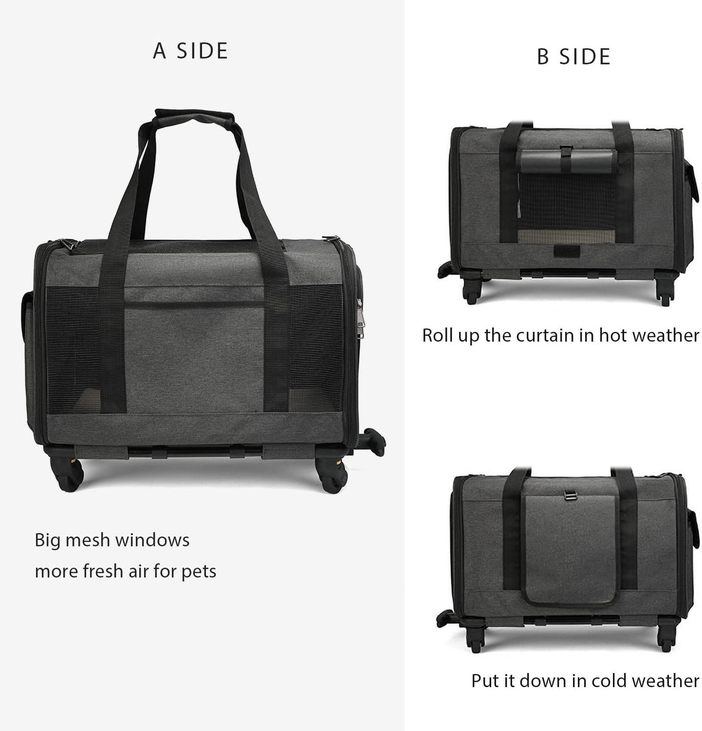 Airline Approved Pet Carrier with Detachable Wheels Pet Travel Trolley Bag Pet Travel Rolling Carrier