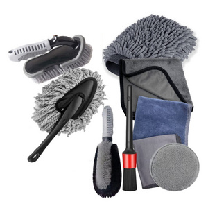 9pcs Car Beauty Cleaning Tool Kit Interior Exterior Air Conditioner Wheel Waxing Car Wash Accessories Car Cleaning Brush Kit