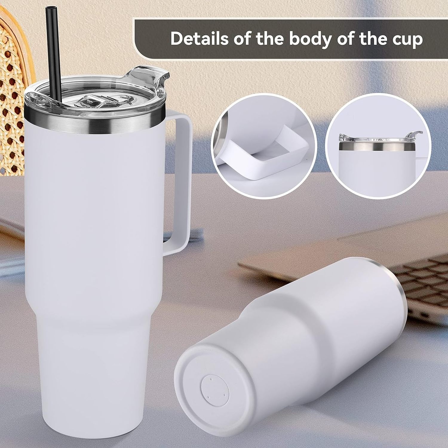 Double Vacuum Travel Mug Coffee Cup Stainless Steel Vacuum Insulated Water Bottle 40oz Tumbler with Handle