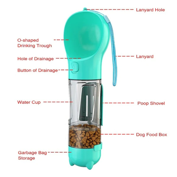 Pet Water Bottle with Food Container 4 in 1 Multifunctional Outdoor Travel Pet Water Cup Bowl