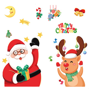 2024 Christmas Decorations Santa Snowman Deer Cling Stickers for Xmas Glass Window Decor