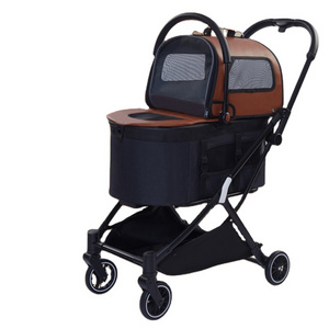 2023 Hot sale Brown Custom Foldable Pet Stroller With Pet Carrier For Cats And Dogs