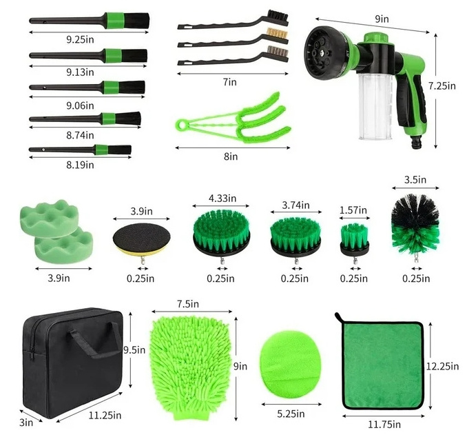 2024 New Color Car Wash Kit with Boar Hair Detail Brush Car Interior Detailing Kit Car Detailing Brush Set