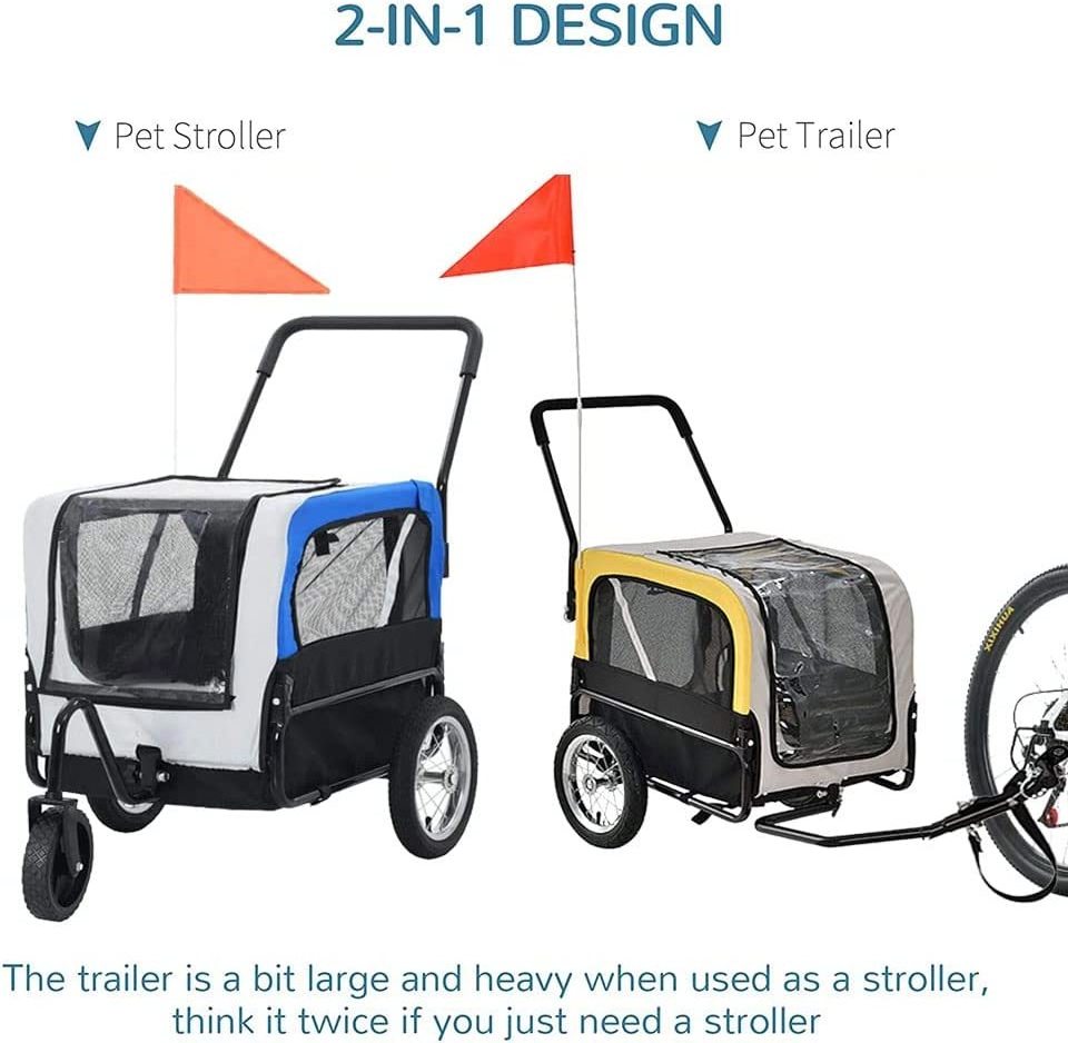 2-in-1 Pet Bike Trailer Jogging Stroller Hot Sale Foldable for Storage Quick-Release Dog Stroller