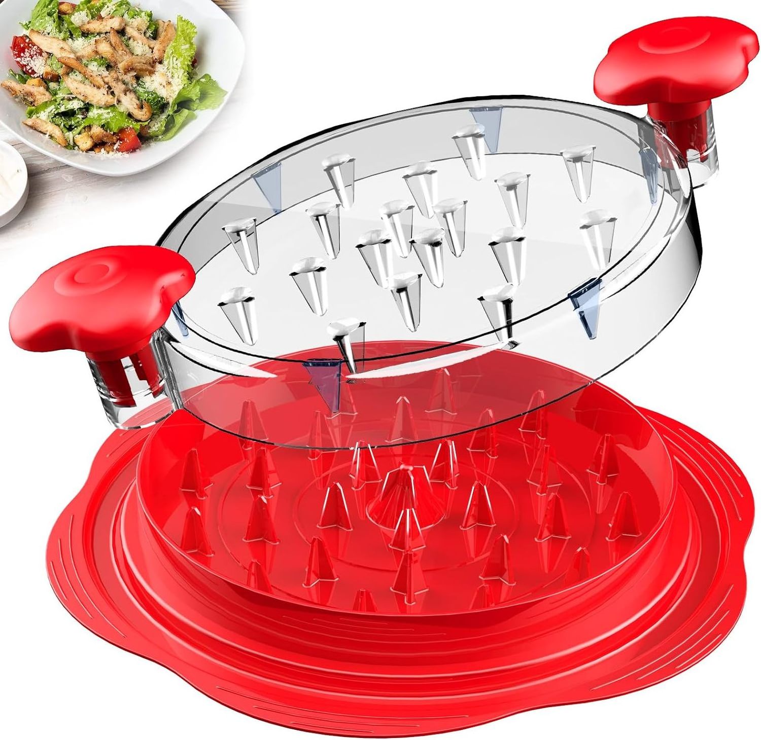 Large Meat Shredder Machine Red Chicken Grinder Chicken Meat Shreder with Brush Silicone Pad Chicken Shredder Tool