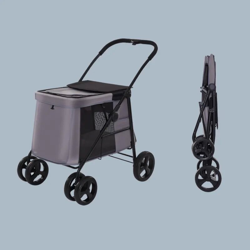 Foldable Jogger 4 Wheels Pet Cart Medium Large Dogs Stroller With Adjustable Handle