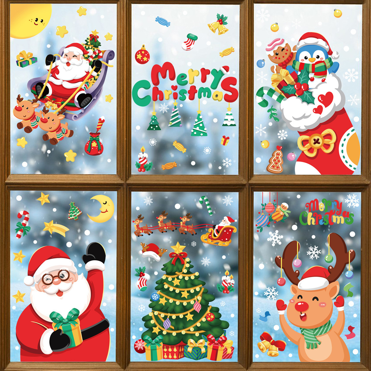 Christmas Decorations Santa Claus Deer Snowman Clings Stickers Xmas Decoration for Glass Window