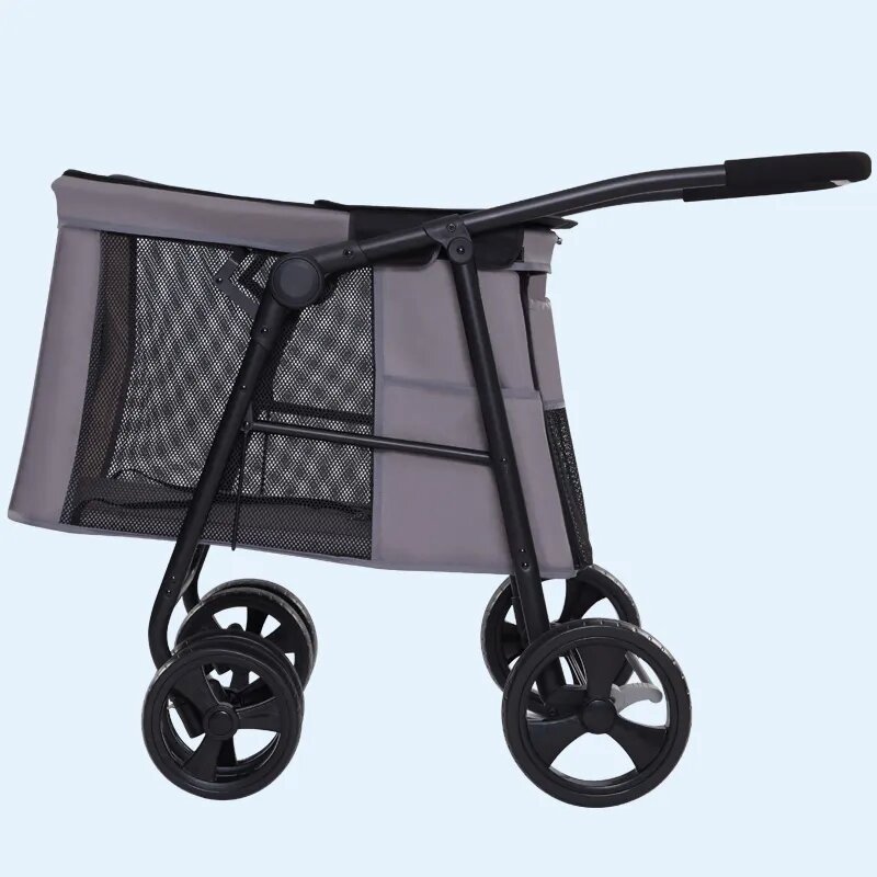 Foldable Jogger 4 Wheels Pet Cart Medium Large Dogs Stroller With Adjustable Handle