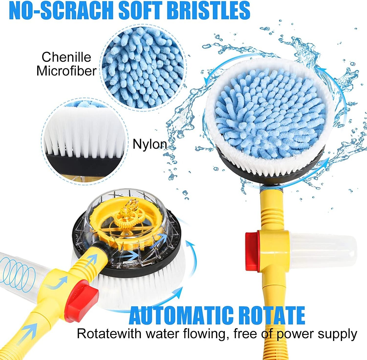 Microfiber 360 Degree Car Wash Brush  Long Handle Car Wash Mop with Multi-Function Shower Car Wash Brush Kit