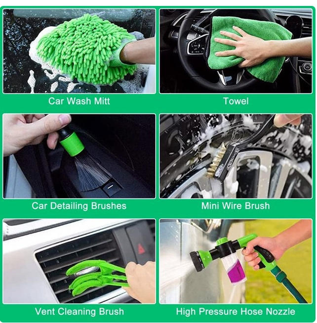 2024 New Color Car Wash Kit with Boar Hair Detail Brush Car Interior Detailing Kit Car Detailing Brush Set