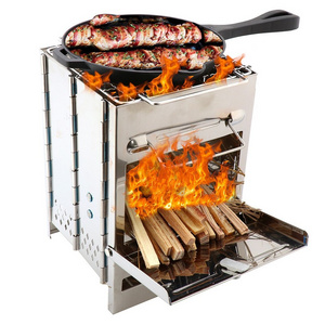 Portable Foldable Stainless Steel BBQ Stove Camping Pocket Grill Wood Stove