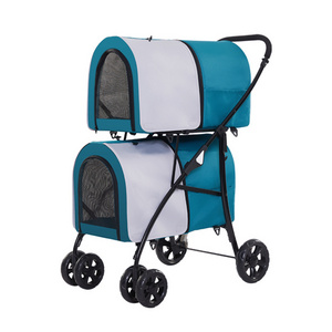 Outdoor Travel Cat And Dog Large Space Four-Wheeled Cart Lightweight Folding Double Deck Pet Stroller