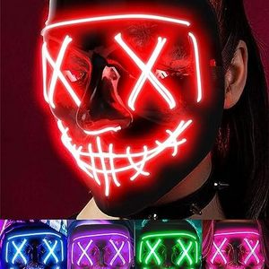 2023 Halloween Decorations Colorful Led Mask Face Halloween Wire Light Up Funny Glowing Led Halloween Mask