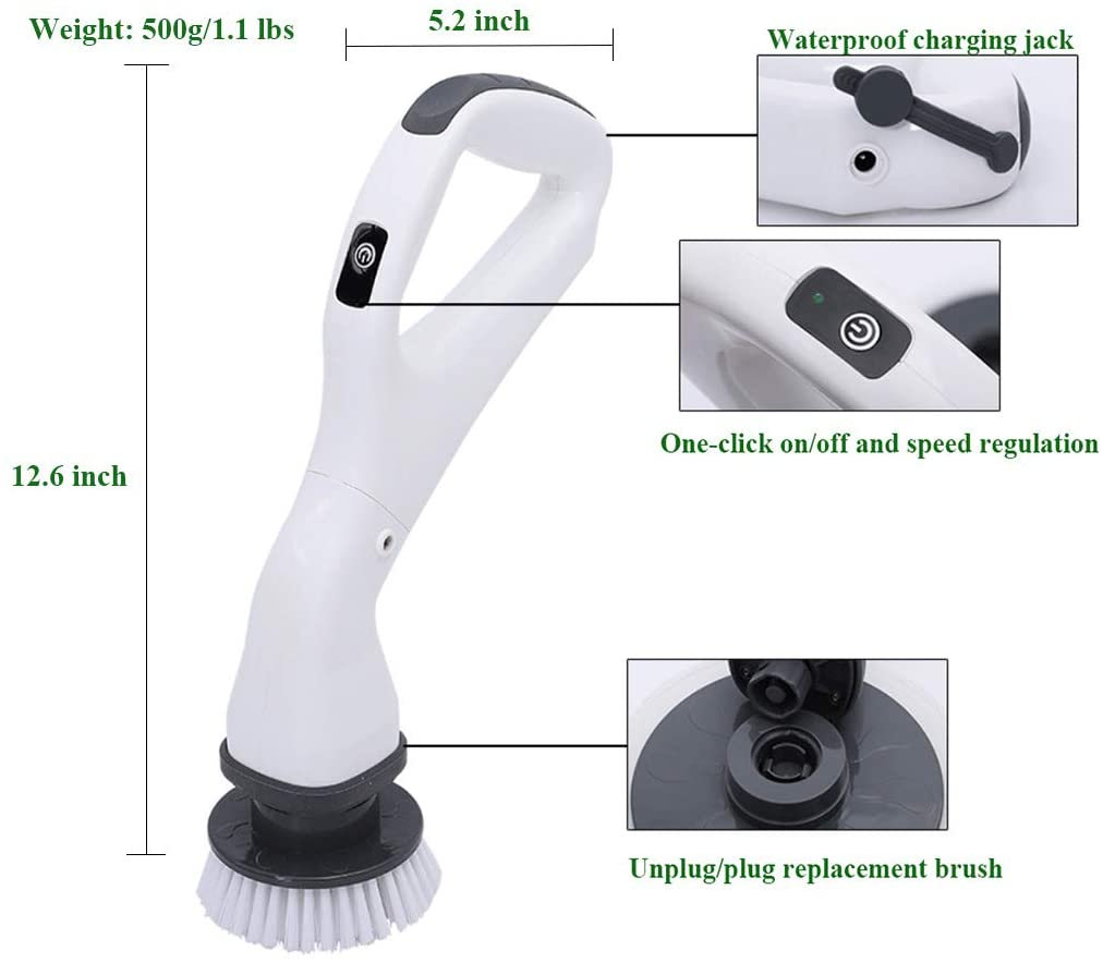 Hand Held Cordless Power Electric Spin Scrubber Cleaning Brush with 4 Replaceable Brush Head