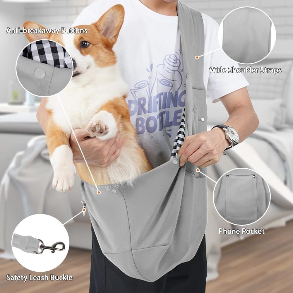 Hands Free Reversible Pet Papoose Bag with Storage Pocket Dog and Cat Sling Carrier