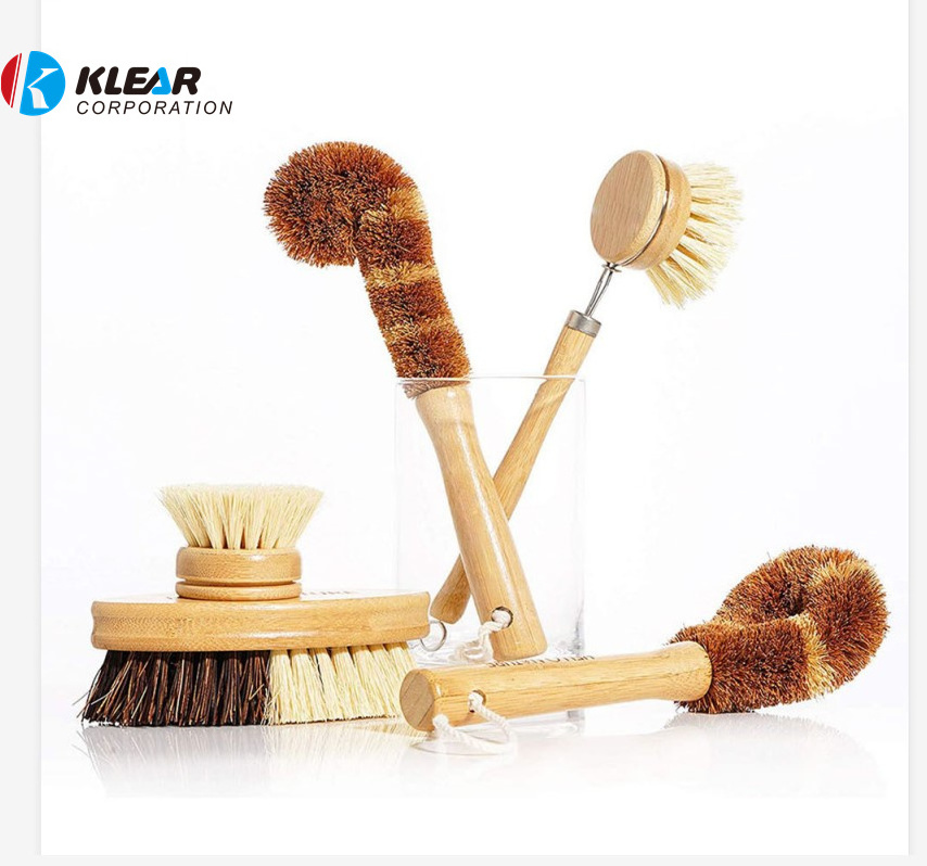 Plant Based Cleaning Brush Set Wood and Coconut Bristle Pan Bottle and Pot Cleaning Brush Kit