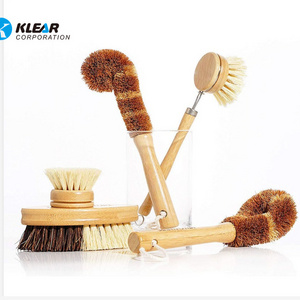 Plant Based Cleaning Brush Set Wood and Coconut Bristle Pan Bottle and Pot Cleaning Brush Kit