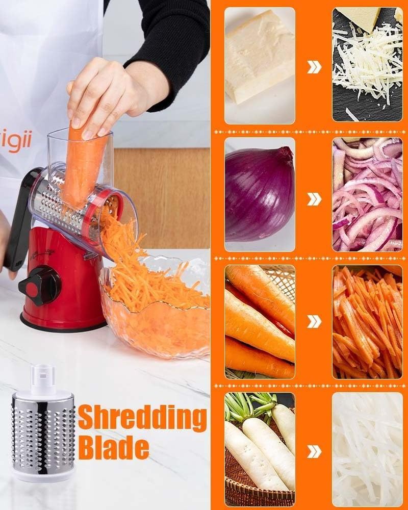 5 in 1 Rotary Cheese Grater Replaceable Stainless Blades Cheese Shredder Mandoline Slicer Vegetable Chopper