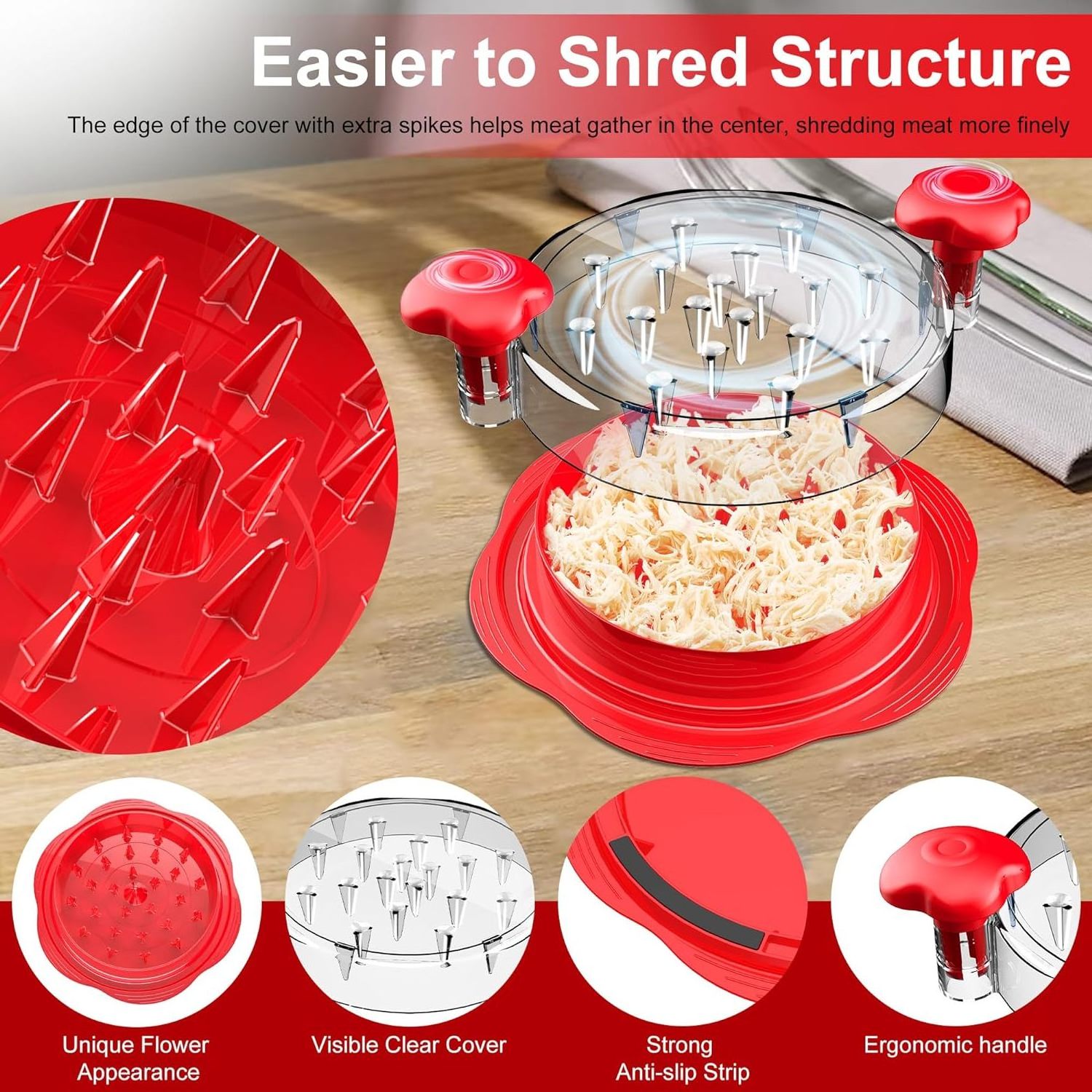 Large Meat Shredder Machine Red Chicken Grinder Chicken Meat Shreder with Brush Silicone Pad Chicken Shredder Tool