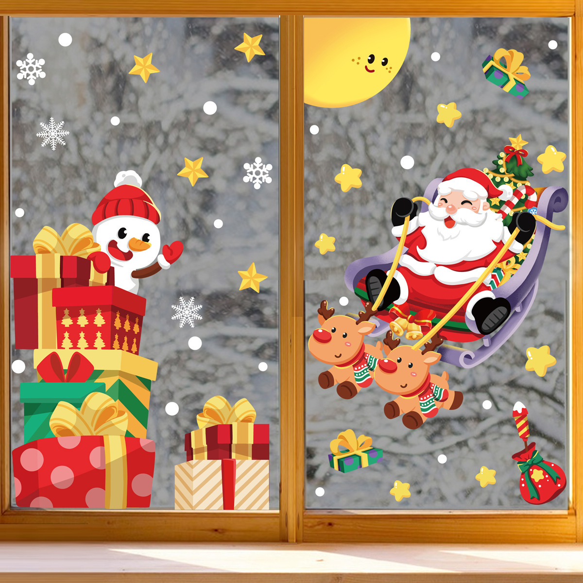 2024 New Christmas Glass Window Decoration Santa Reindeer Snowman Clings Stickers for Xmas