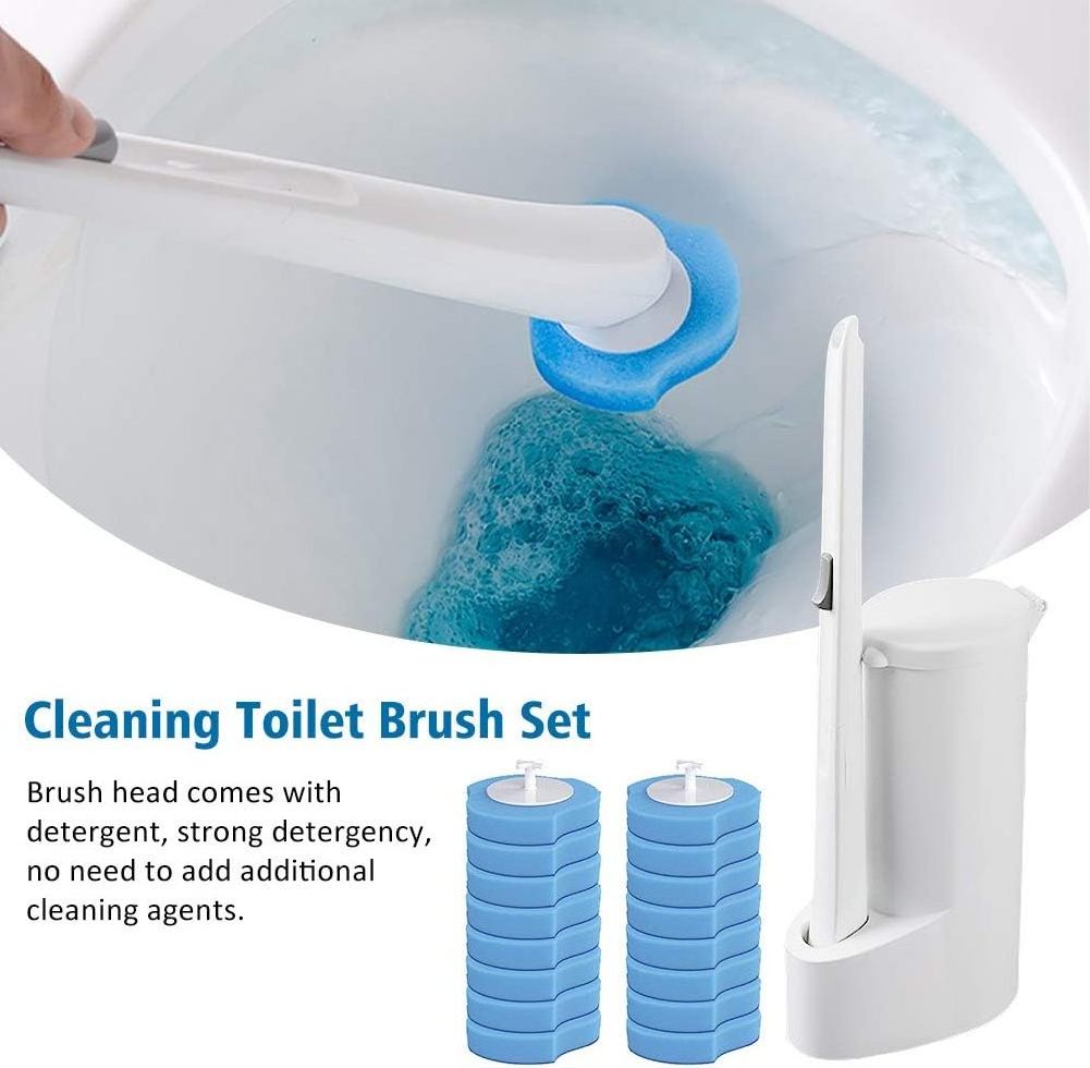 Disposable Cleaning System Kit for Bathroom Toilet Bowl Cleaner Disposable Toilet Brush Holder Set with 16 Toilet Brush Refill