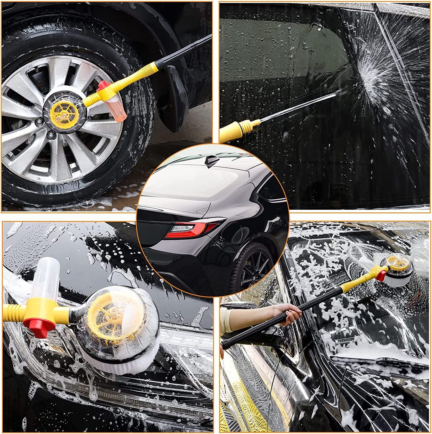 High Pressure Car Foam Clean Brush Rotating Automatic Sponge With Cleaner Cup Rotating Car Wash Brush