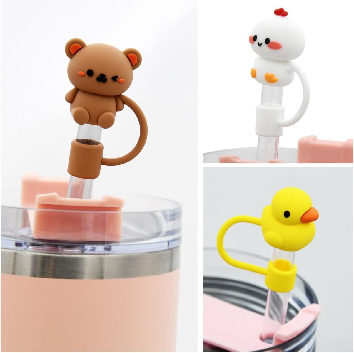 Silicone Straw Topper Compatible with Tumbler with Handle 10mm  Reusable Straw Tips Lids Straw Cover Cap for Stanley Cup