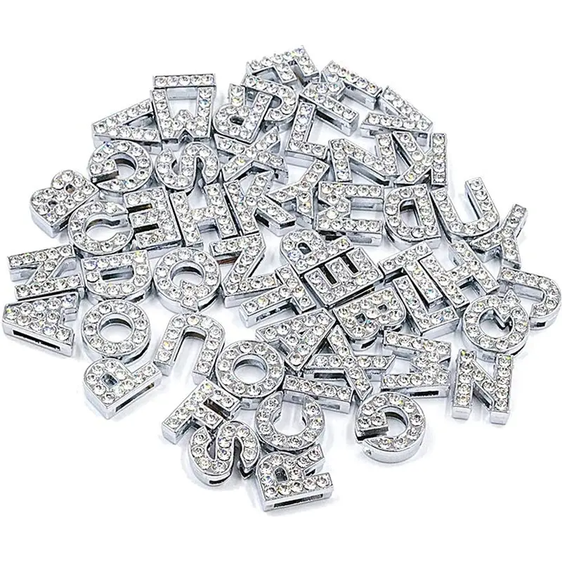 Letter A-Z 10mm Full Rhinestone Slide Charms Crystal  Letter Charm Alloy 26 Letter Charm for Bracelets Necklace Wristbands